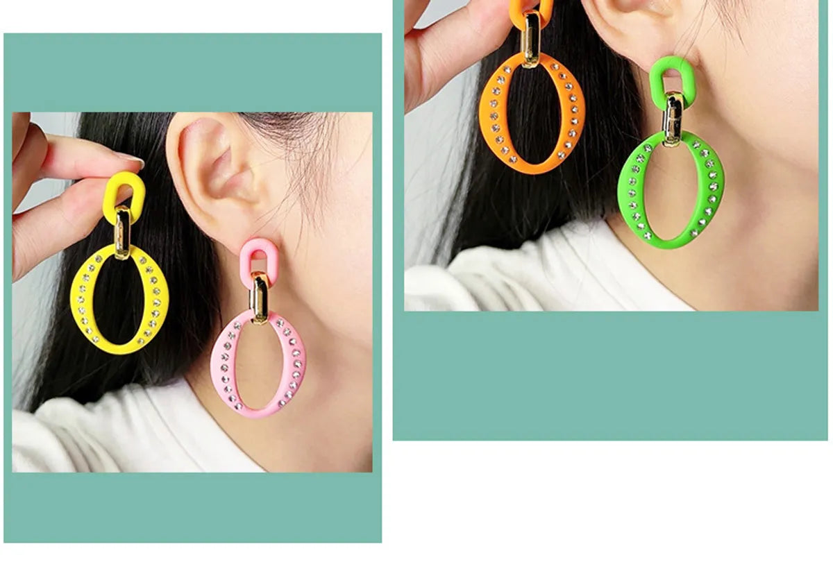 Wholesale Jewelry Simple Style Geometric Solid Color Arylic Rhinestones Hollow Out Inlay Drop Earrings