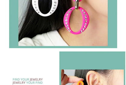 Wholesale Jewelry Simple Style Geometric Solid Color Arylic Rhinestones Hollow Out Inlay Drop Earrings