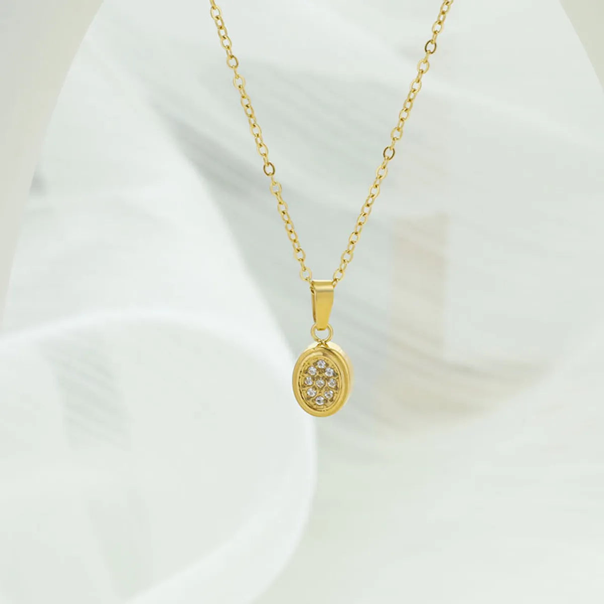 Wholesale Jewelry Simple Style Geometric Titanium Steel Zircon Plating Pendant Necklace