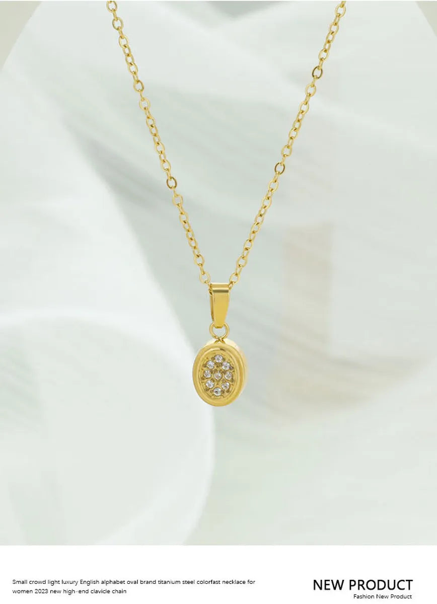 Wholesale Jewelry Simple Style Geometric Titanium Steel Zircon Plating Pendant Necklace