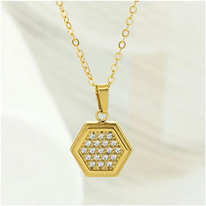 Wholesale Jewelry Simple Style Geometric Titanium Steel Zircon Plating Pendant Necklace