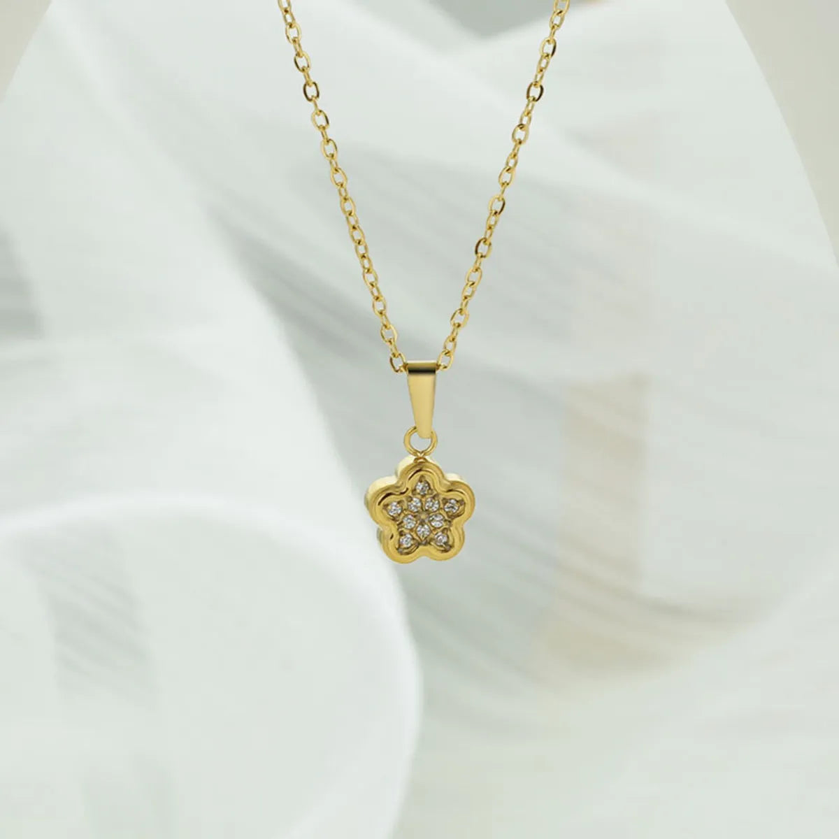 Wholesale Jewelry Simple Style Geometric Titanium Steel Zircon Plating Pendant Necklace