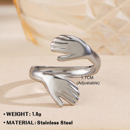 Wholesale Jewelry Simple Style Hand Heart Shape 304 Stainless Steel Plating Open Rings