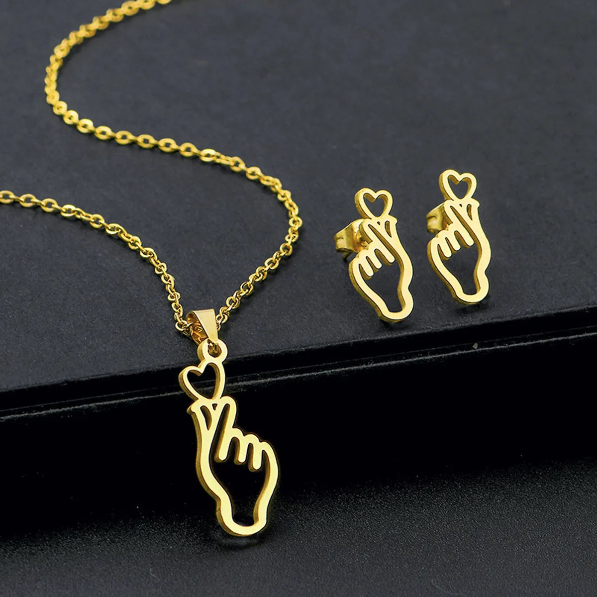 Wholesale Jewelry Simple Style Hand Smiley Face 304 Stainless Steel Chain Earrings Necklace