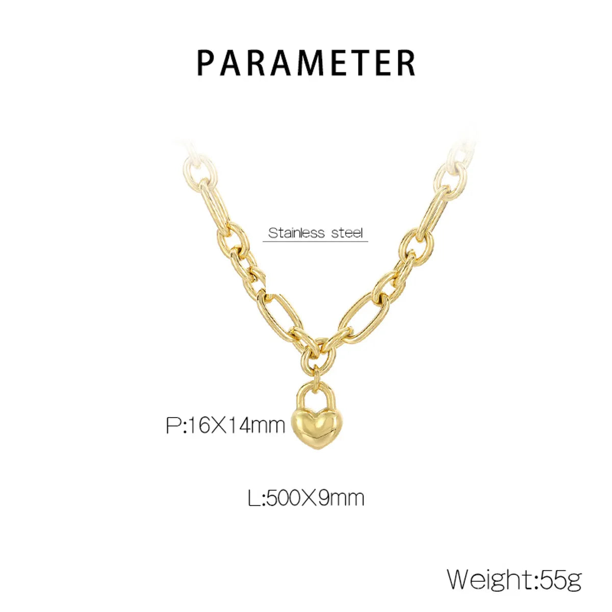 Wholesale Jewelry Simple Style Heart Shape 304 Stainless Steel 18K Gold Plated Bracelets Necklace