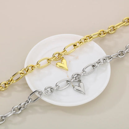 Wholesale Jewelry Simple Style Heart Shape 304 Stainless Steel 18K Gold Plated Bracelets Necklace