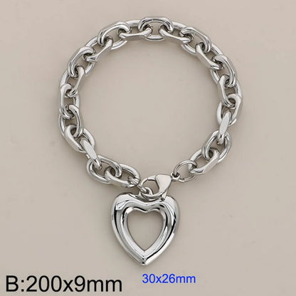 Wholesale Jewelry Simple Style Heart Shape 304 Stainless Steel 18K Gold Plated Bracelets Necklace