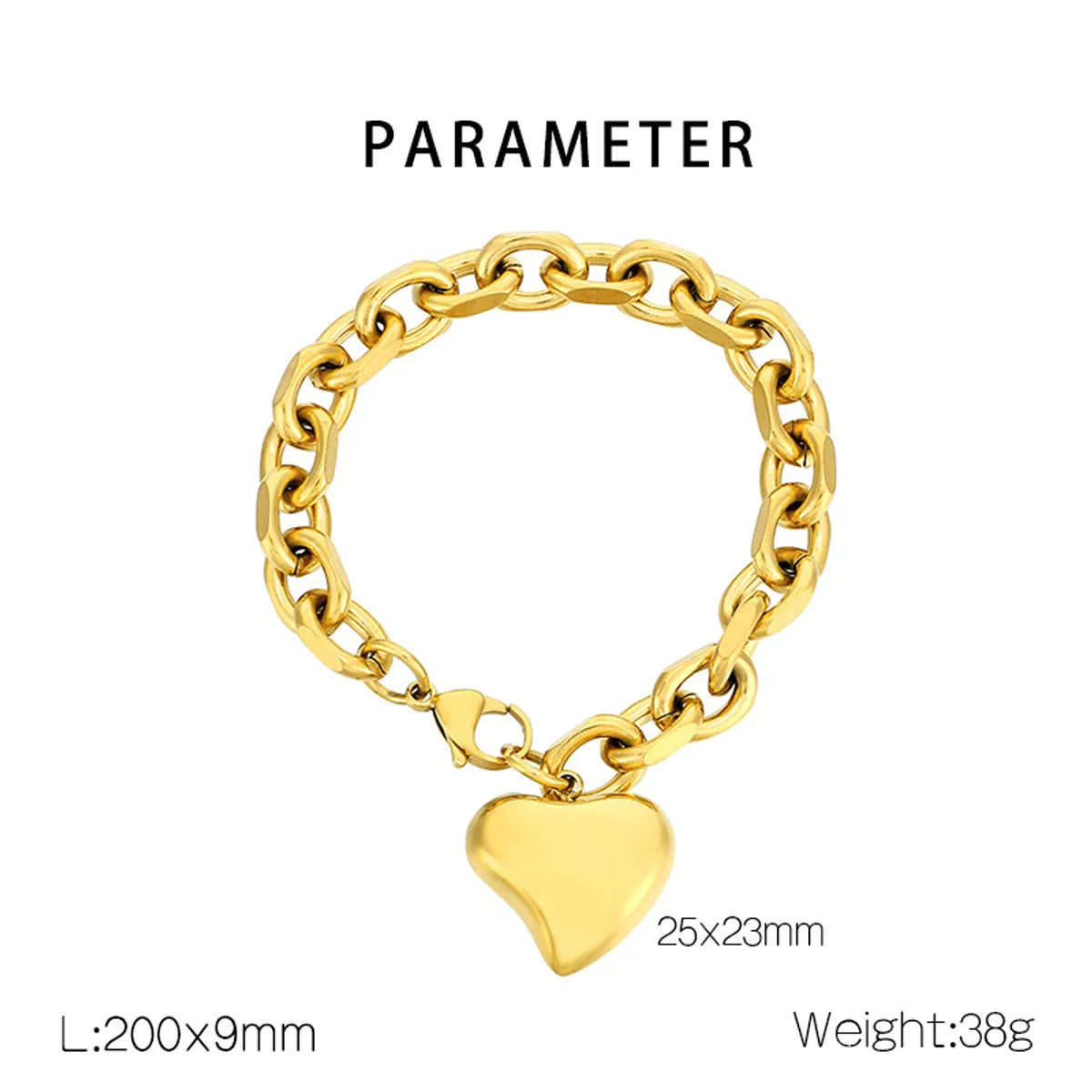 Wholesale Jewelry Simple Style Heart Shape 304 Stainless Steel 18K Gold Plated Bracelets Necklace