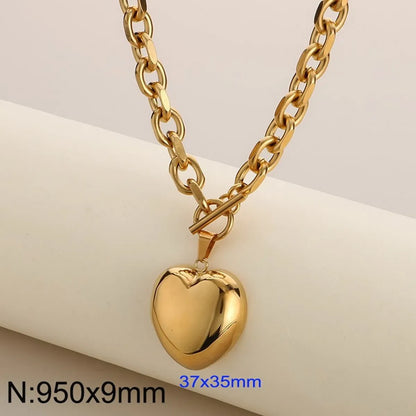 Wholesale Jewelry Simple Style Heart Shape 304 Stainless Steel 18K Gold Plated Bracelets Necklace