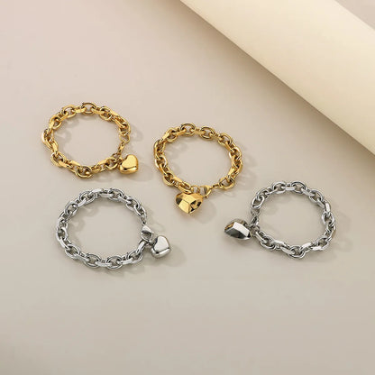 Wholesale Jewelry Simple Style Heart Shape 304 Stainless Steel 18K Gold Plated Bracelets Necklace