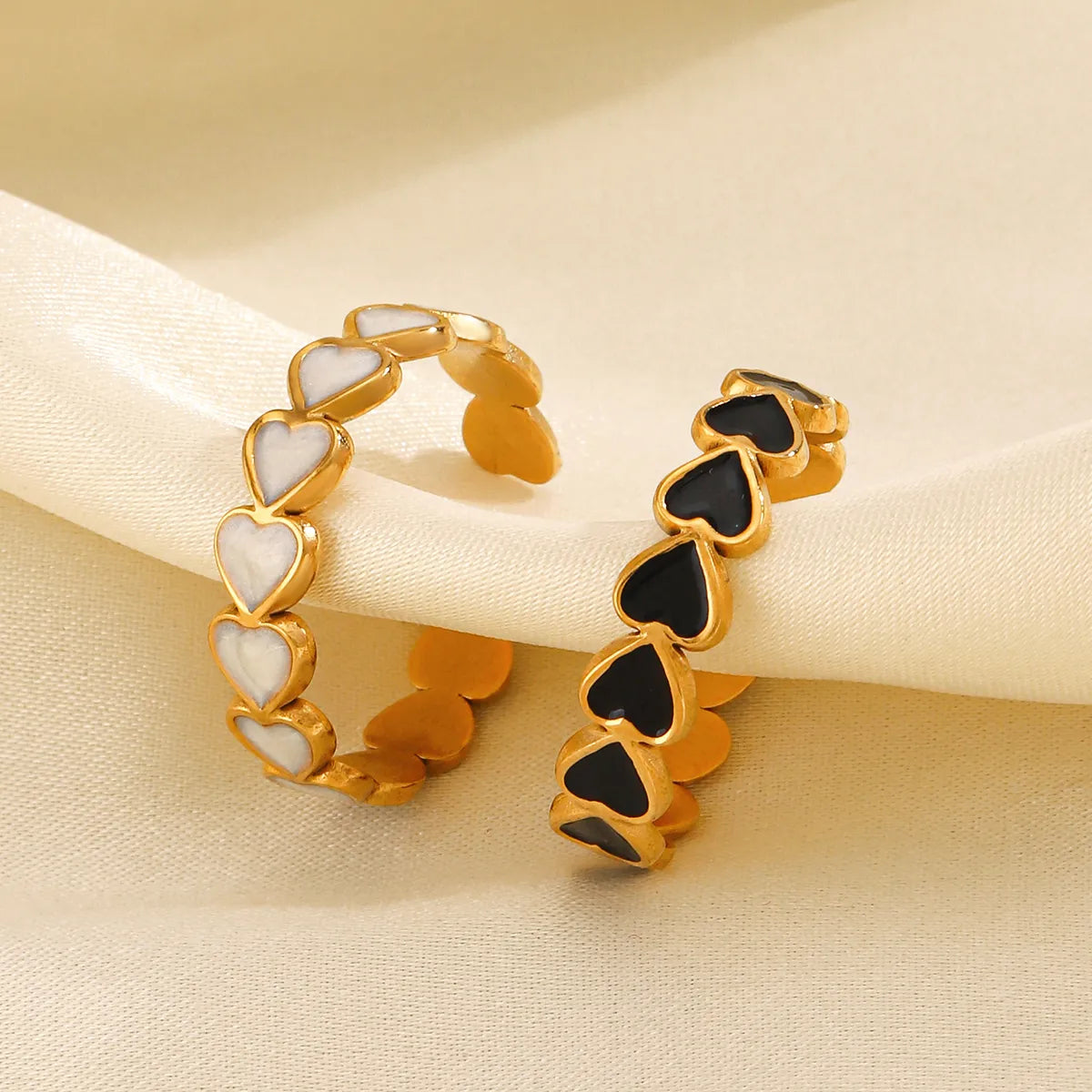 Wholesale Jewelry Simple Style Heart Shape 304 Stainless Steel 18K Gold Plated Enamel Open Rings