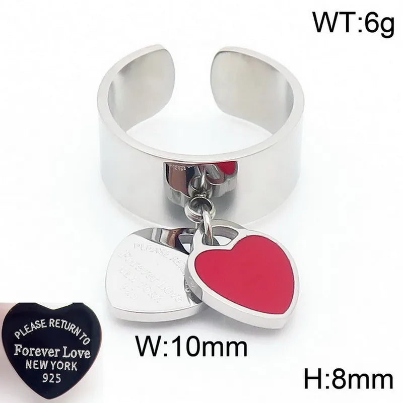 Wholesale Jewelry Simple Style Heart Shape 304 Stainless Steel 18K Gold Plated Epoxy Charm Rings Open Rings