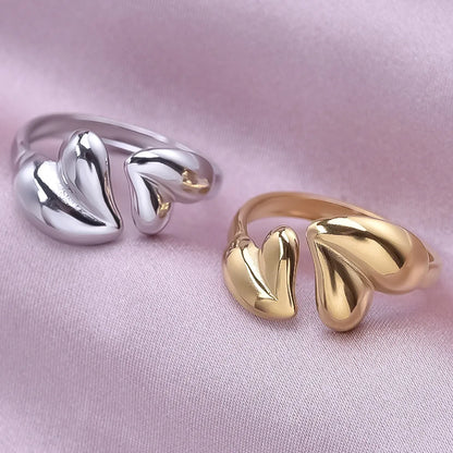 Wholesale Jewelry Simple Style Heart Shape 304 Stainless Steel 18K Gold Plated Polishing Open Rings