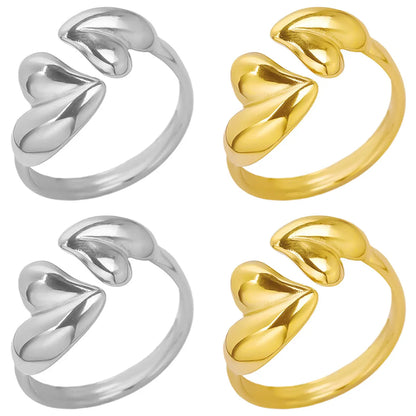 Wholesale Jewelry Simple Style Heart Shape 304 Stainless Steel 18K Gold Plated Polishing Open Rings