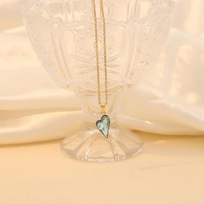 Wholesale Jewelry Simple Style Heart Shape 304 Stainless Steel Glass 18K Gold Plated Plating Inlay Pendant Necklace