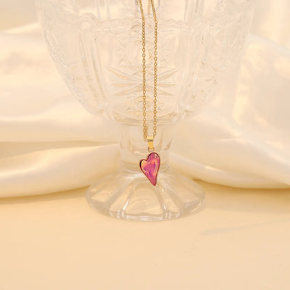 Wholesale Jewelry Simple Style Heart Shape 304 Stainless Steel Glass 18K Gold Plated Plating Inlay Pendant Necklace