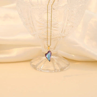 Wholesale Jewelry Simple Style Heart Shape 304 Stainless Steel Glass 18K Gold Plated Plating Inlay Pendant Necklace