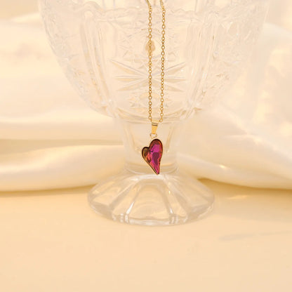 Wholesale Jewelry Simple Style Heart Shape 304 Stainless Steel Glass 18K Gold Plated Plating Inlay Pendant Necklace