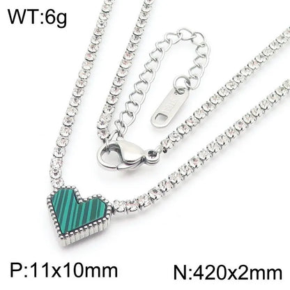 Wholesale Jewelry Simple Style Heart Shape 304 Stainless Steel Rhinestones 18K Gold Plated Inlay Bracelets Necklace