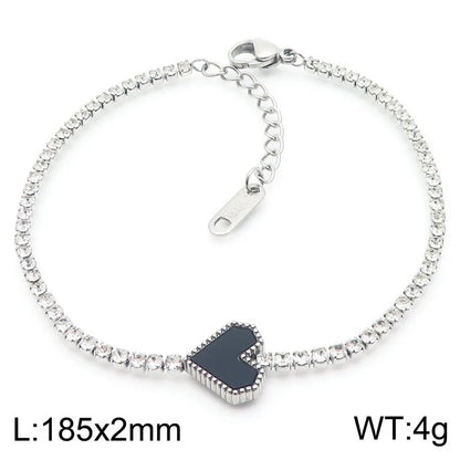 Wholesale Jewelry Simple Style Heart Shape 304 Stainless Steel Rhinestones 18K Gold Plated Inlay Bracelets Necklace