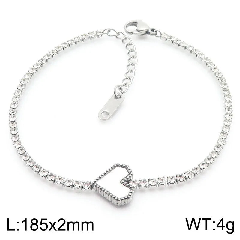 Wholesale Jewelry Simple Style Heart Shape 304 Stainless Steel Rhinestones 18K Gold Plated Inlay Bracelets Necklace