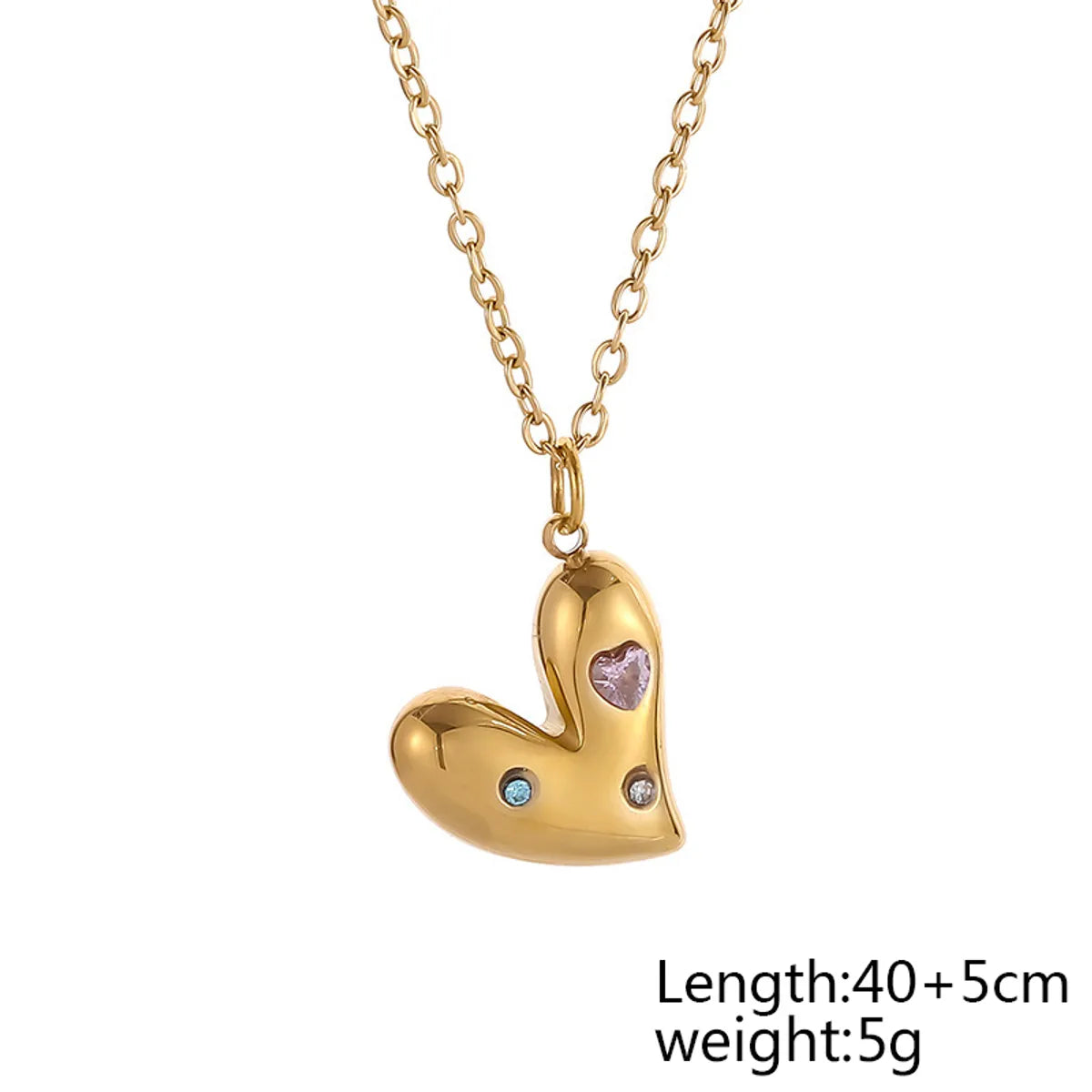 Wholesale Jewelry Simple Style Heart Shape 304 Stainless Steel Zircon Gold Plated Plating Inlay Pendant Necklace