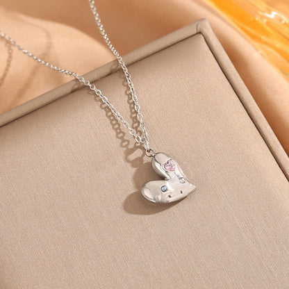 Wholesale Jewelry Simple Style Heart Shape 304 Stainless Steel Zircon Gold Plated Plating Inlay Pendant Necklace