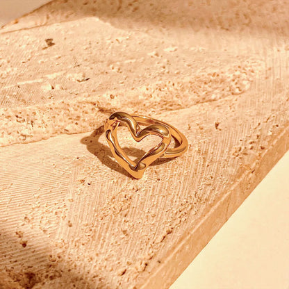 Wholesale Jewelry Simple Style Heart Shape Alloy 14k Gold Plated Hollow Out Open Ring