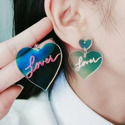 Wholesale Jewelry Simple Style Heart Shape Arylic Printing Drop Earrings