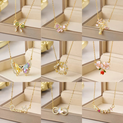 Wholesale Jewelry Simple Style Heart Shape Flower Bow Knot Titanium Steel Irregular Plating Pendant Necklace