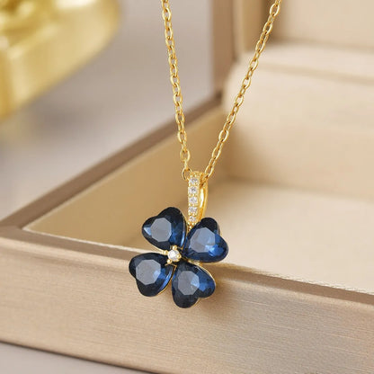 Wholesale Jewelry Simple Style Heart Shape Flower Butterfly Titanium Steel Gem Irregular Plating Pendant Necklace