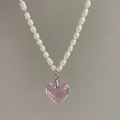 Wholesale Jewelry Simple Style Heart Shape Imitation Pearl Glass Beaded Earrings Necklace