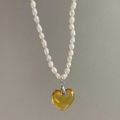 Wholesale Jewelry Simple Style Heart Shape Imitation Pearl Glass Beaded Earrings Necklace