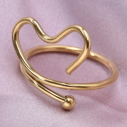 Wholesale Jewelry Simple Style Heart Shape Solid Color 304 Stainless Steel 18K Gold Plated Polishing Open Rings