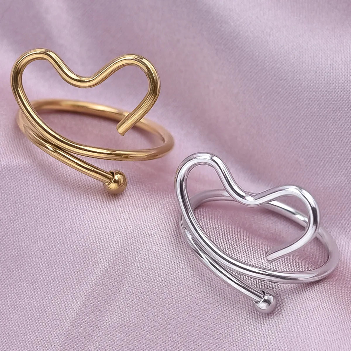 Wholesale Jewelry Simple Style Heart Shape Solid Color 304 Stainless Steel 18K Gold Plated Polishing Open Rings