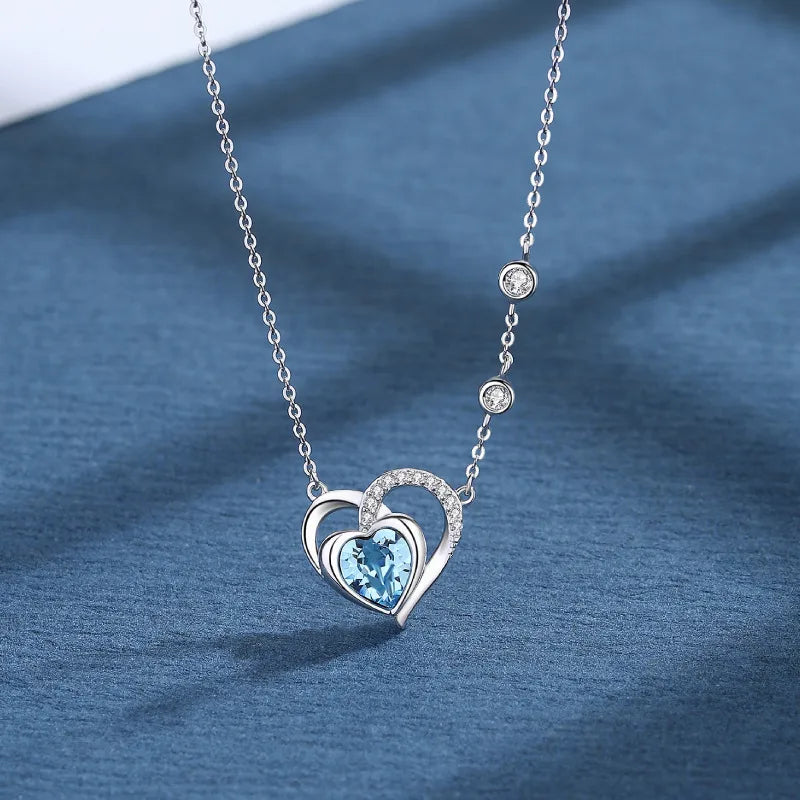 Wholesale Jewelry Simple Style Heart Shape Sterling Silver Crystal Inlay Earrings Necklace