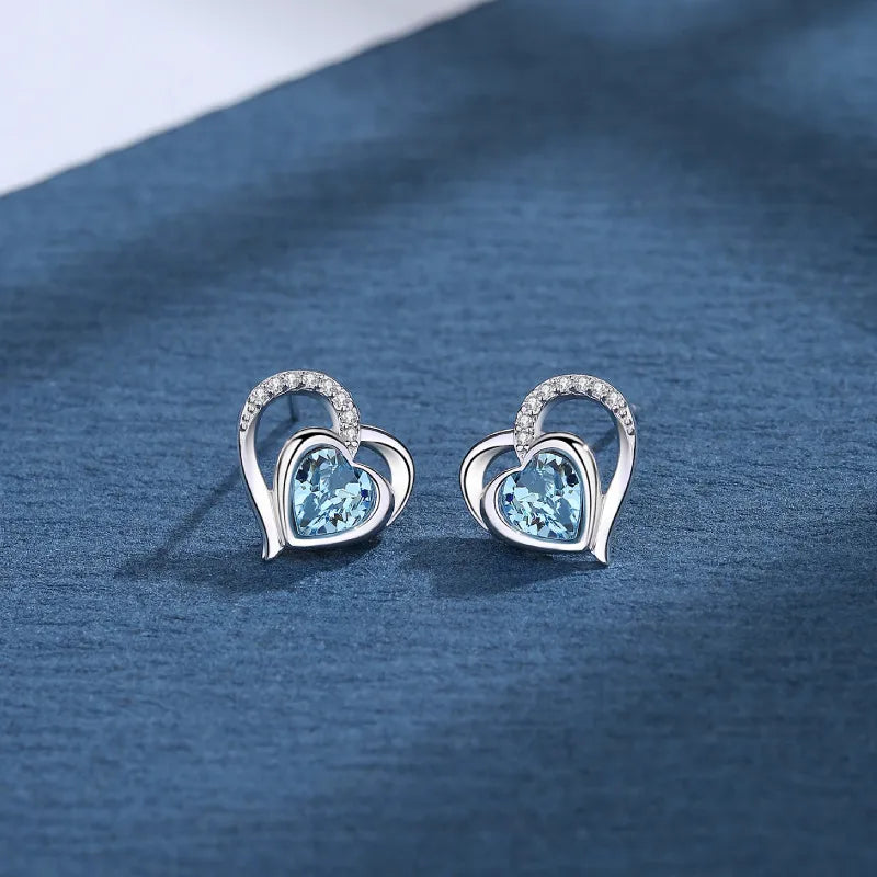 Wholesale Jewelry Simple Style Heart Shape Sterling Silver Crystal Inlay Earrings Necklace