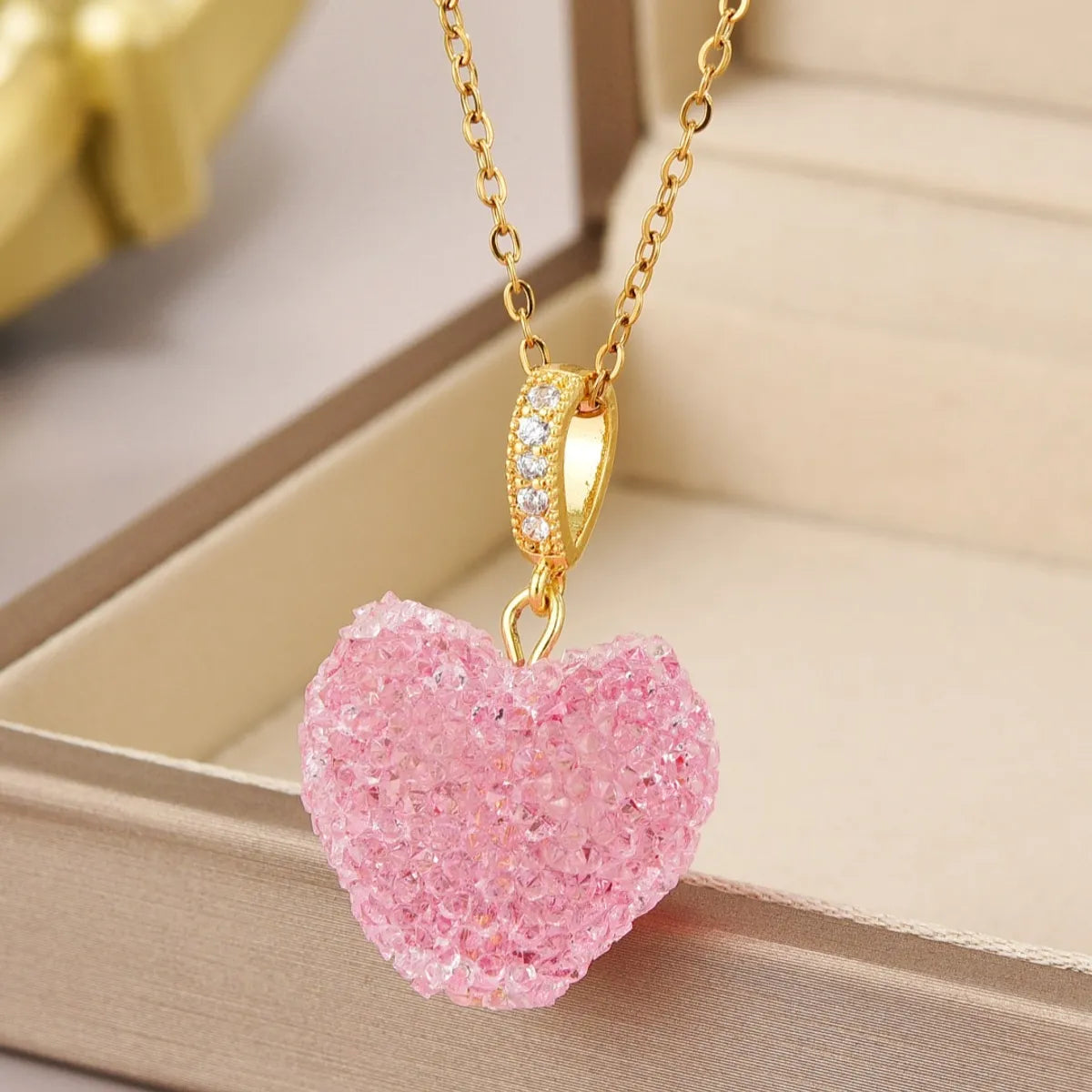 Wholesale Jewelry Simple Style Heart Shape Titanium Steel Zircon Inlay Pendant Necklace