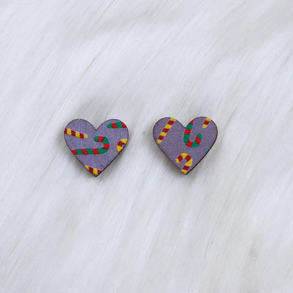 Wholesale Jewelry Simple Style Heart Shape Wood Printing Ear Studs