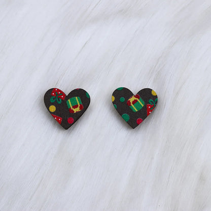 Wholesale Jewelry Simple Style Heart Shape Wood Printing Ear Studs