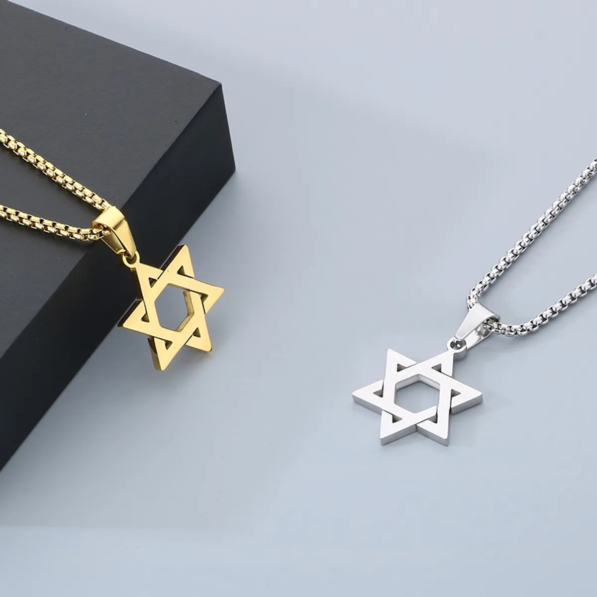 Wholesale Jewelry Simple Style Hexagram 304 Stainless Steel 18K Gold Plated Hollow Out Pendant Necklace