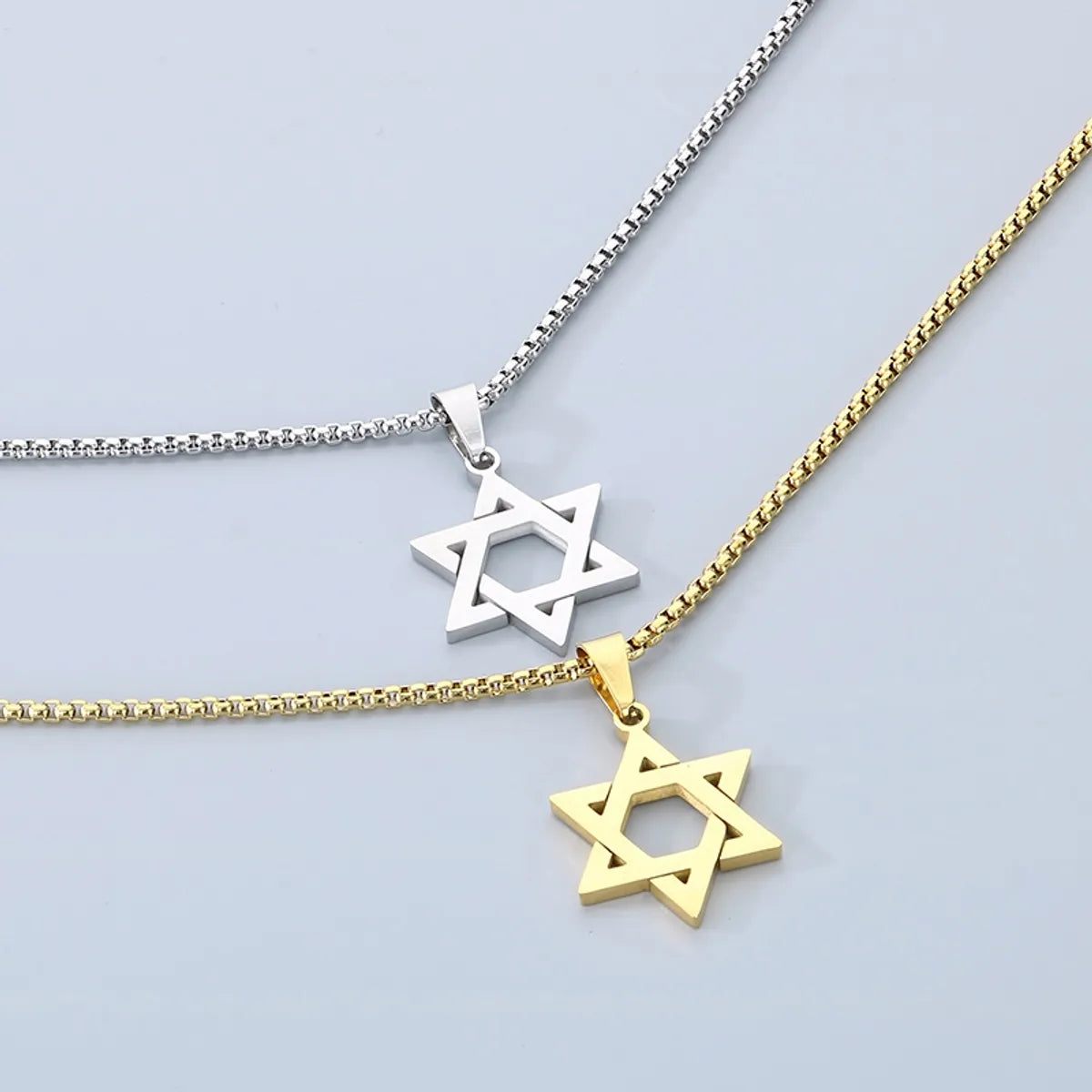 Wholesale Jewelry Simple Style Hexagram 304 Stainless Steel 18K Gold Plated Hollow Out Pendant Necklace