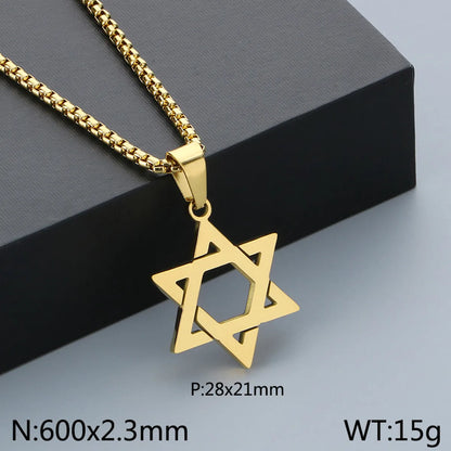 Wholesale Jewelry Simple Style Hexagram 304 Stainless Steel 18K Gold Plated Hollow Out Pendant Necklace