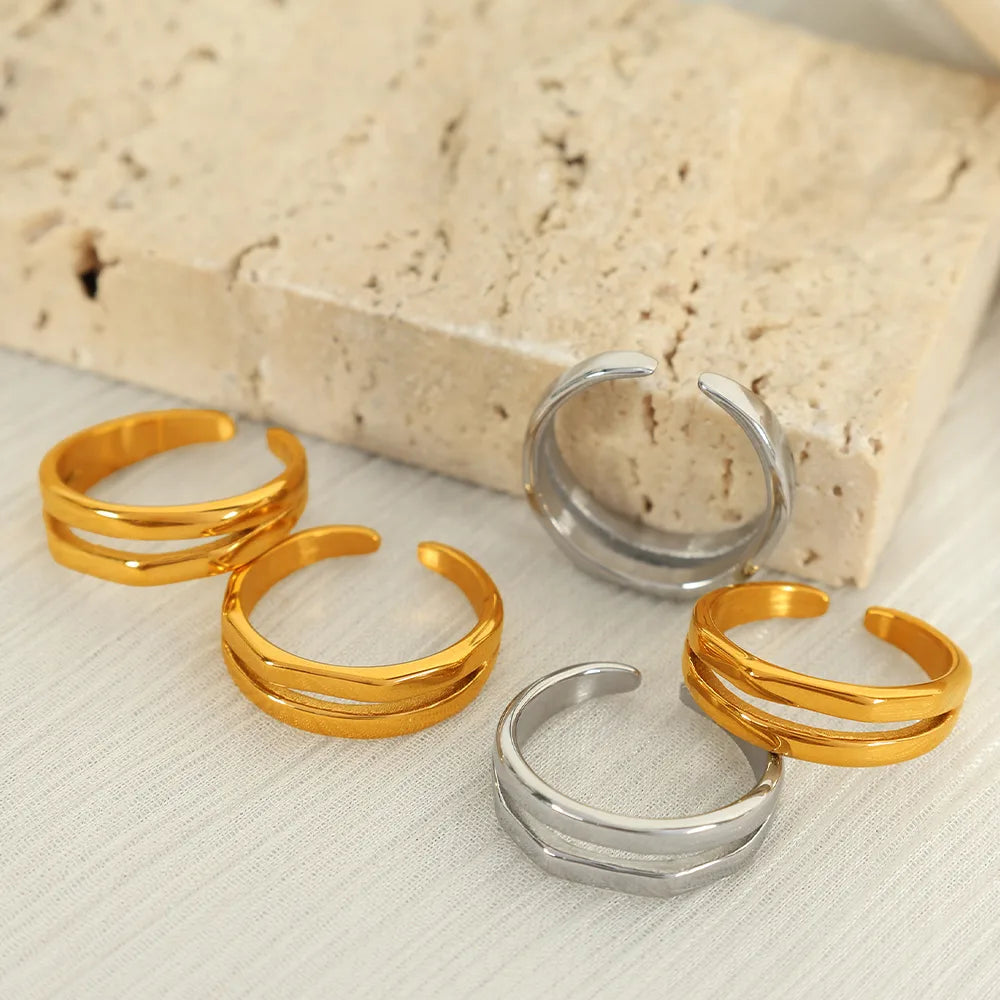 Wholesale Jewelry Simple Style IG Style Geometric Solid Color 304 Stainless Steel 18K Gold Plated Polishing Hollow Out Open Rings