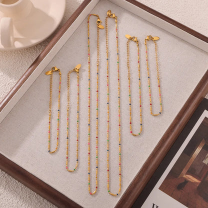 Wholesale Jewelry Simple Style Korean Style Solid Color 304 Stainless Steel Seed Bead 18K Gold Plated Enamel Plating Bracelets Anklet Necklace