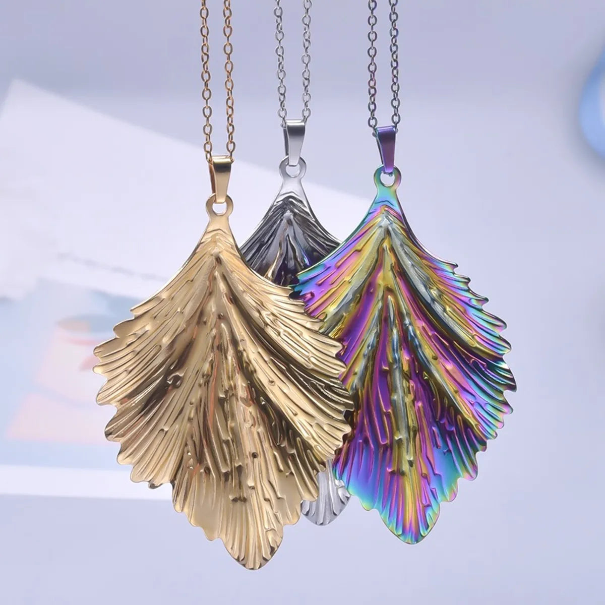 Wholesale Jewelry Simple Style Leaves 304 Stainless Steel Plating Pendant Necklace