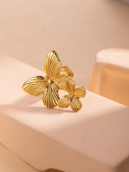 Wholesale Jewelry Simple Style Leaves Solid Color Butterfly Titanium Steel Open Rings