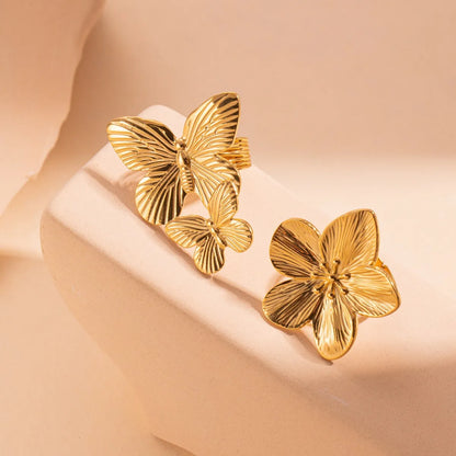 Wholesale Jewelry Simple Style Leaves Solid Color Butterfly Titanium Steel Open Rings