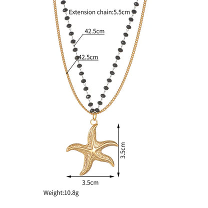 Wholesale Jewelry Simple Style Leaves Starfish 304 Stainless Steel Beaded Pendant Necklace