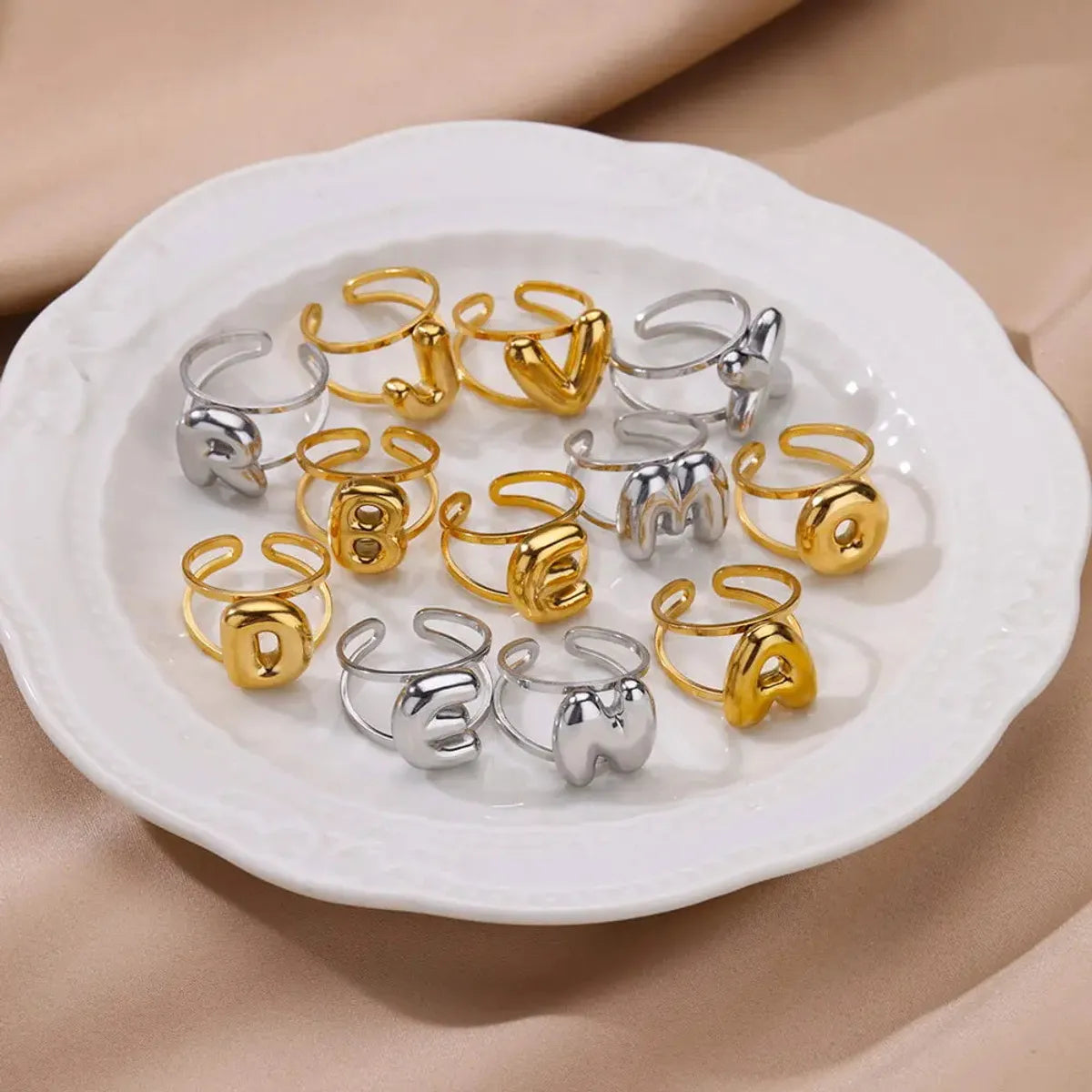 Wholesale Jewelry Simple Style Letter 304 Stainless Steel Plating Open Rings